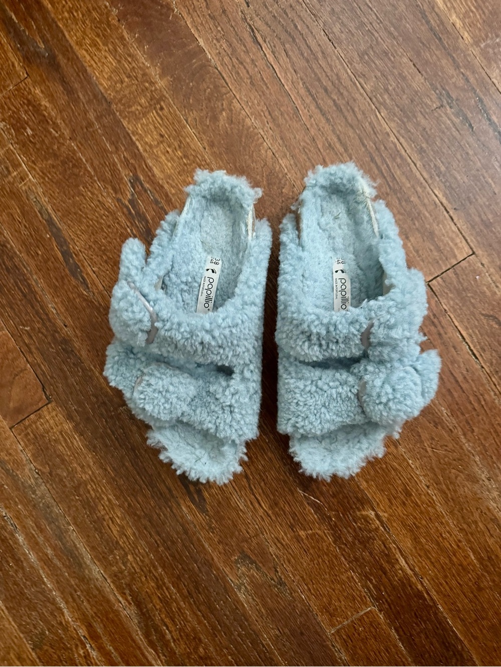 Papillio Birkenstock Light Blue Fuzzy Slide Sandals EU38 Worn Once